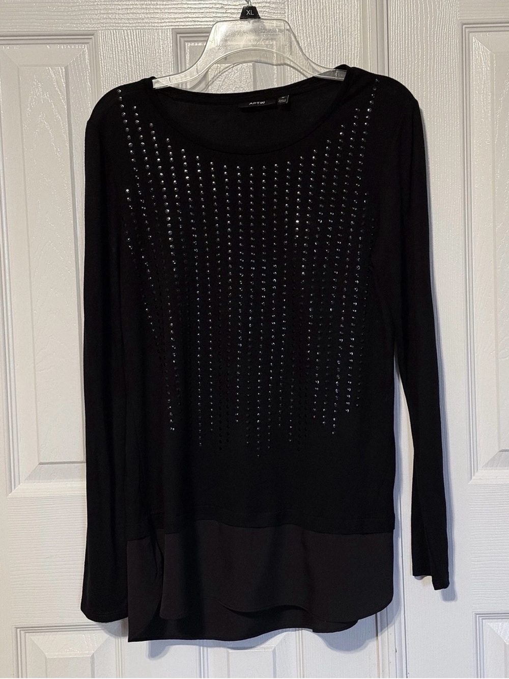 Apt. 9 Black Long-Sleeve Top with Front Stud Detailing